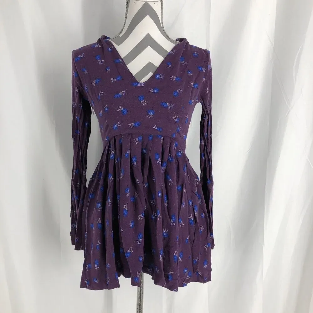 Free People Women's Purple Long Sleeve Boho Short Dress Size 2